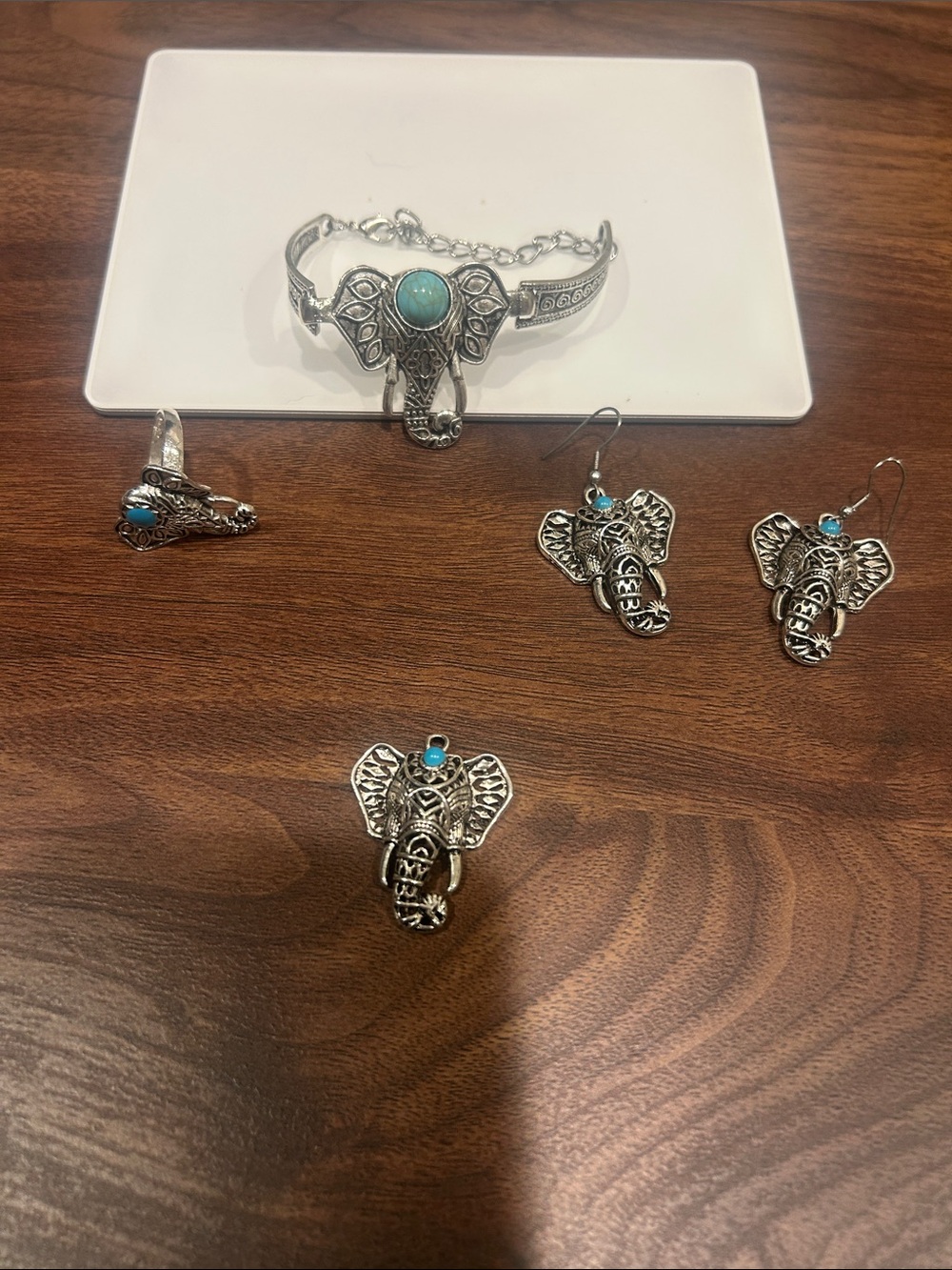 & Other Stories Silver Elephant Bracelet with Turquoise Accents